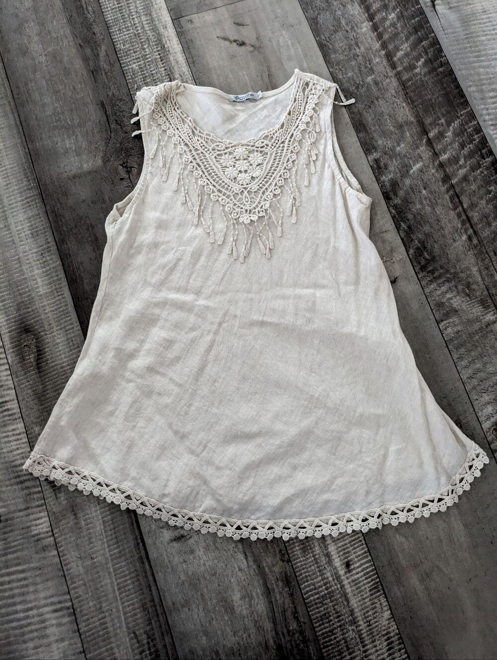 Elena Baldi 100% Linen Beige‎ fringe tank * - Picture 7 of 7